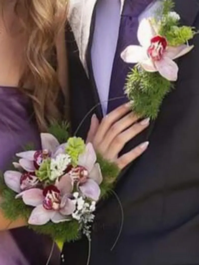 Elegant wrist corsage and Boutonniere